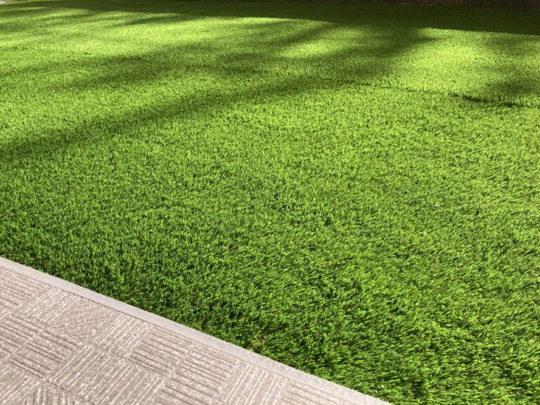 枯れ雑草が生い茂る地面を敷石が映える緑のお庭に(施工後)