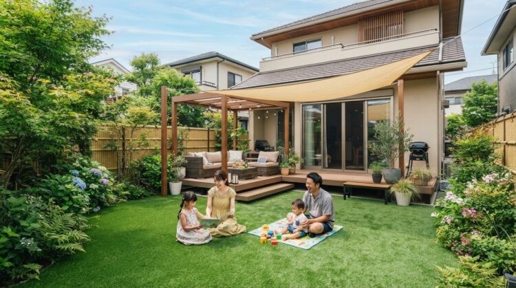 夏の人工芝、涼しく使う方法｜日よけ・打ち水・ミストの完全対策ガイド