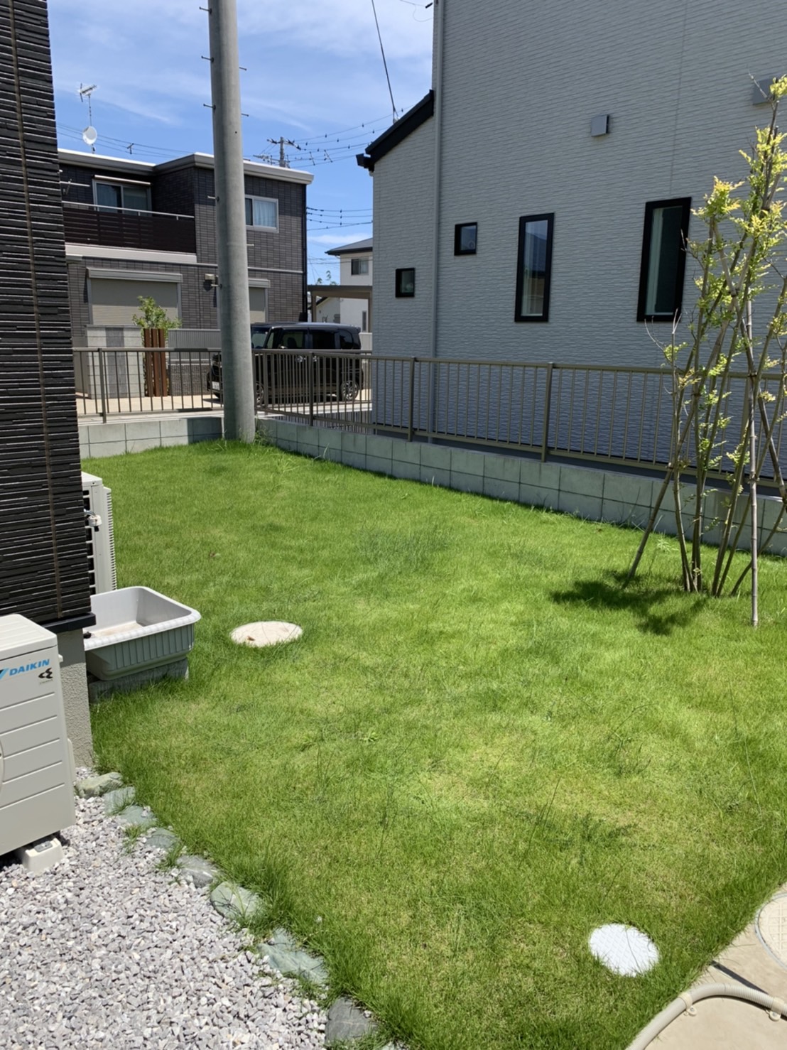 施工前:雑草が混ざった天然芝のお庭