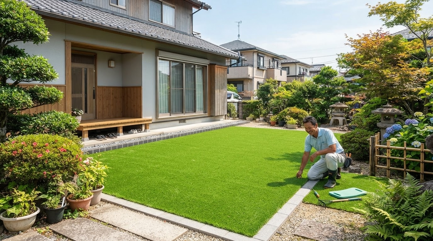 芝キング 愛知県知多市 人工芝施工 夏のお庭