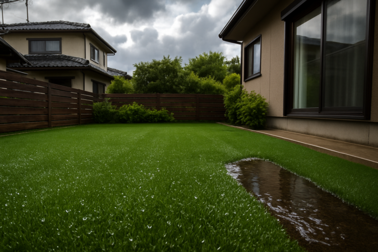 人工芝は台風・大雨に強い？｜9月の風めくれ・冠水を防ぐ固定と排水対策の完全ガイド