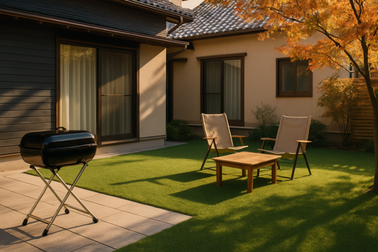 人工芝の上でBBQ・焚き火はできる？｜火の粉の焦げ・熱の溶けを防ぐ対策｜秋のアウトドア活用術