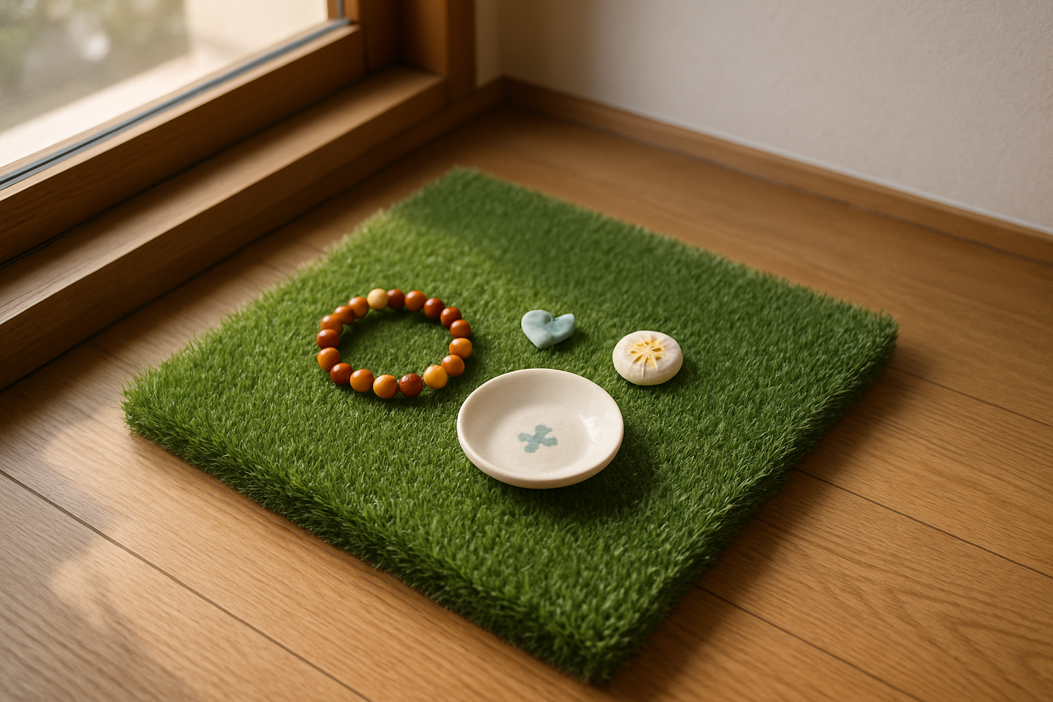 人工芝の端材でフリマ商品写真が映える