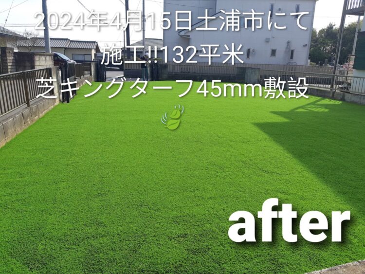 防草シートのままだった広い庭を塀際まで敷き詰めた緑に｜土浦市の人工芝施工事例