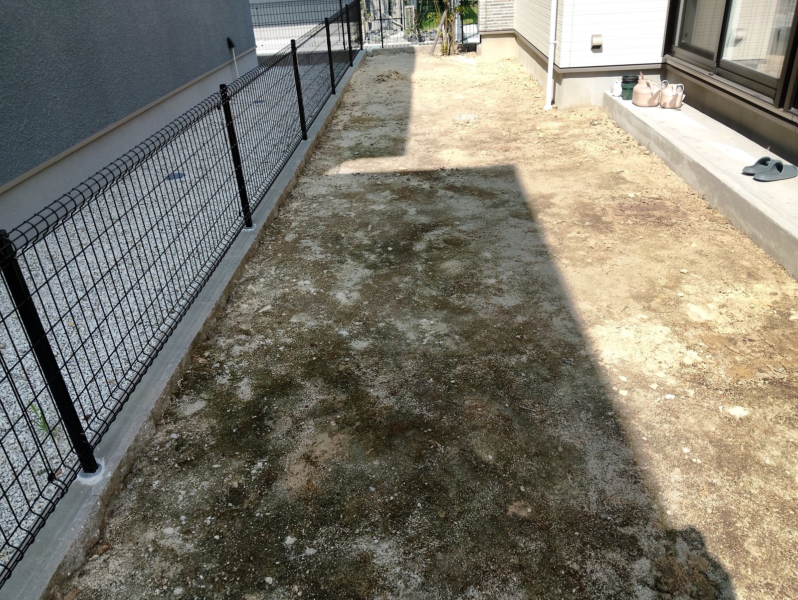 施工前:フェンス沿いに苔と雑草が広がる裏庭